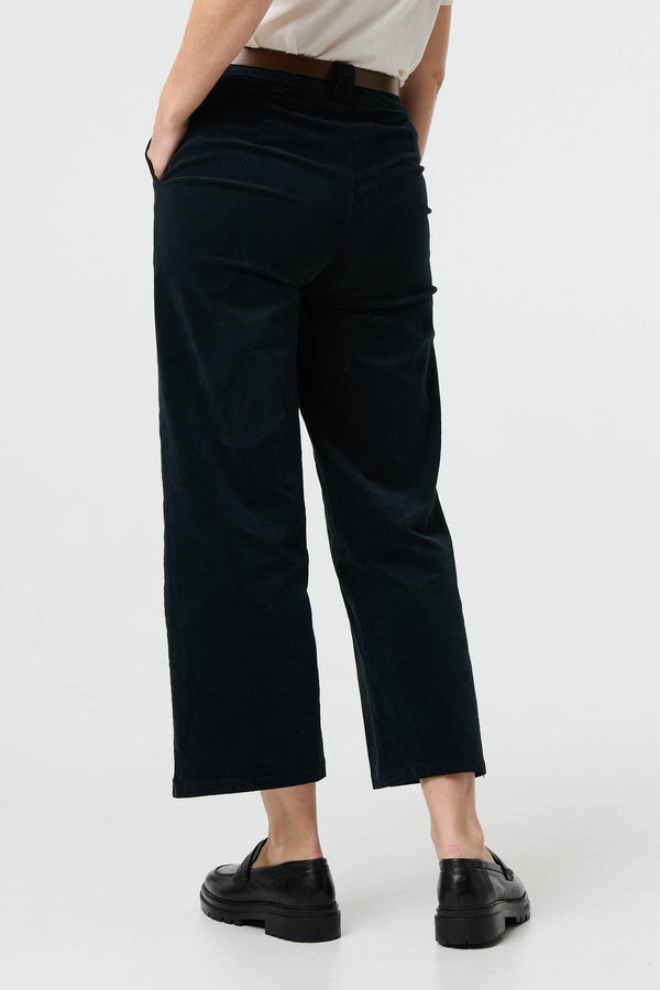 Black | Faux Leather Belt Corduroy Trousers