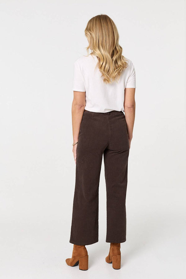 Brown | Faux Leather Belt Corduroy Trousers
