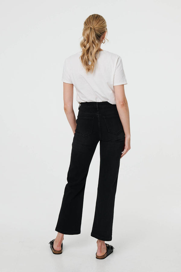 Black | Mid Rise Scalloped Pocket Jeans
