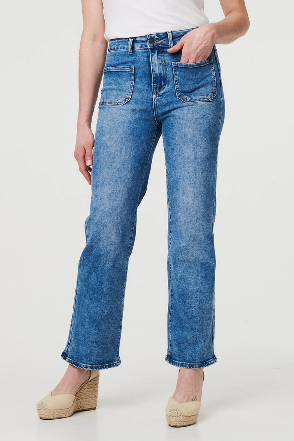 Blue | Pocket Detail Straight Leg Denim Jeans
