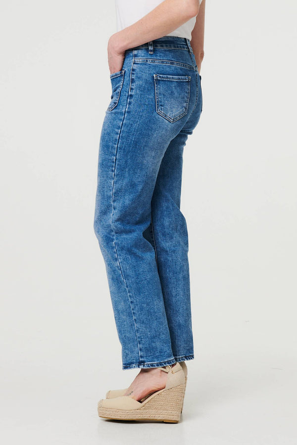 Blue | Pocket Detail Straight Leg Denim Jeans
