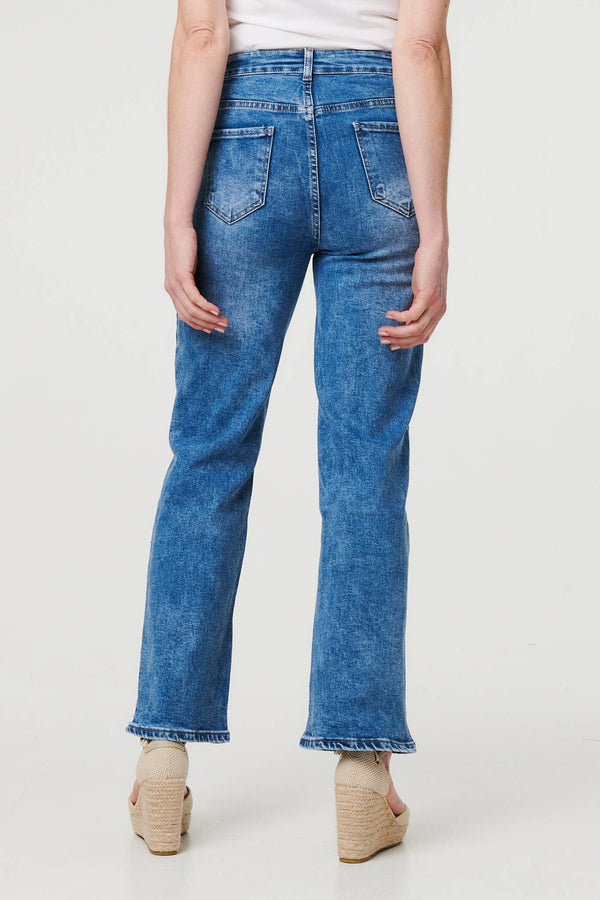 Blue | Pocket Detail Straight Leg Denim Jeans
