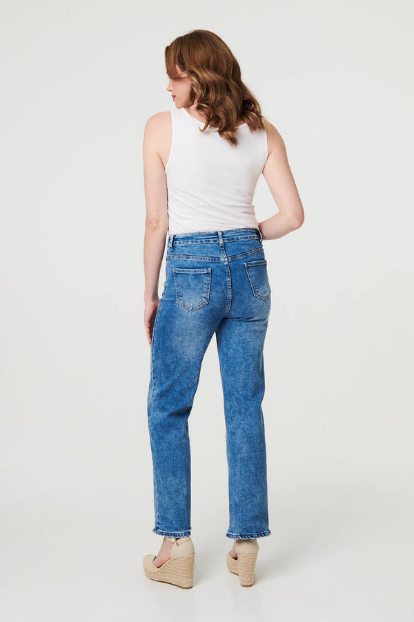 Blue | Pocket Detail Straight Leg Denim Jeans
