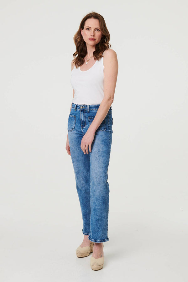 Blue | Pocket Detail Straight Leg Denim Jeans
