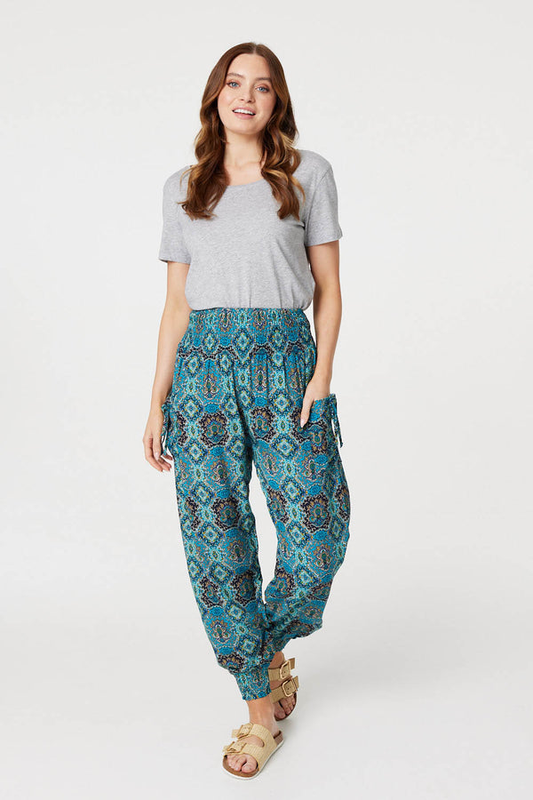 Green | Printed Pull On Tapered Pants