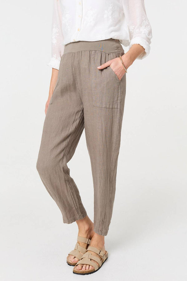 Brown | Relaxed Linen Blend Tapered Trousers