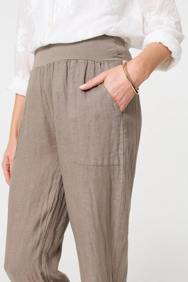 Brown | Relaxed Linen Blend Tapered Trousers