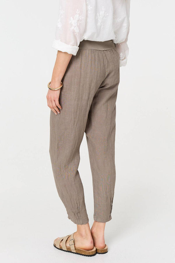 Brown | Relaxed Linen Blend Tapered Trousers