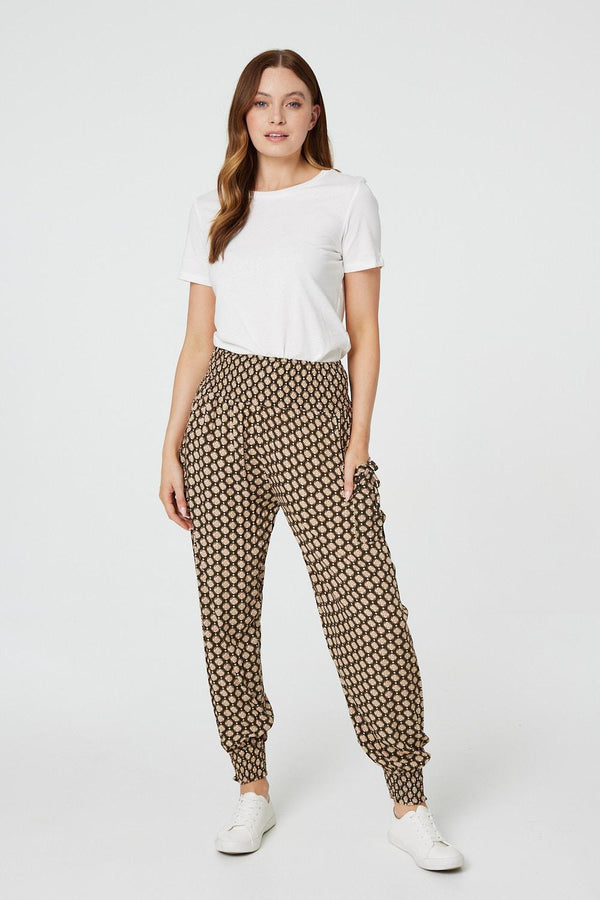 Khaki | Mosaic Print High Waist Harem Trousers