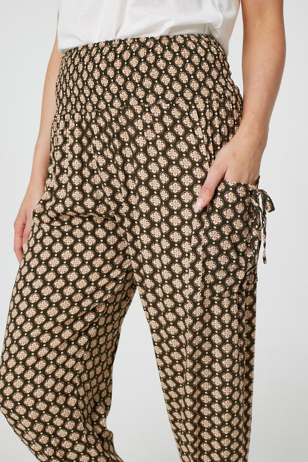 Khaki | Mosaic Print High Waist Harem Trousers