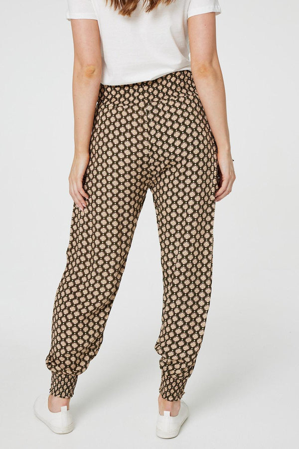 Khaki | Mosaic Print High Waist Harem Trousers