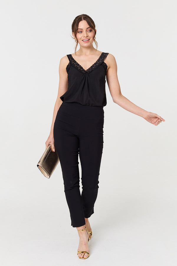 Black | High Waist Slim Leg Fitted Trousers
