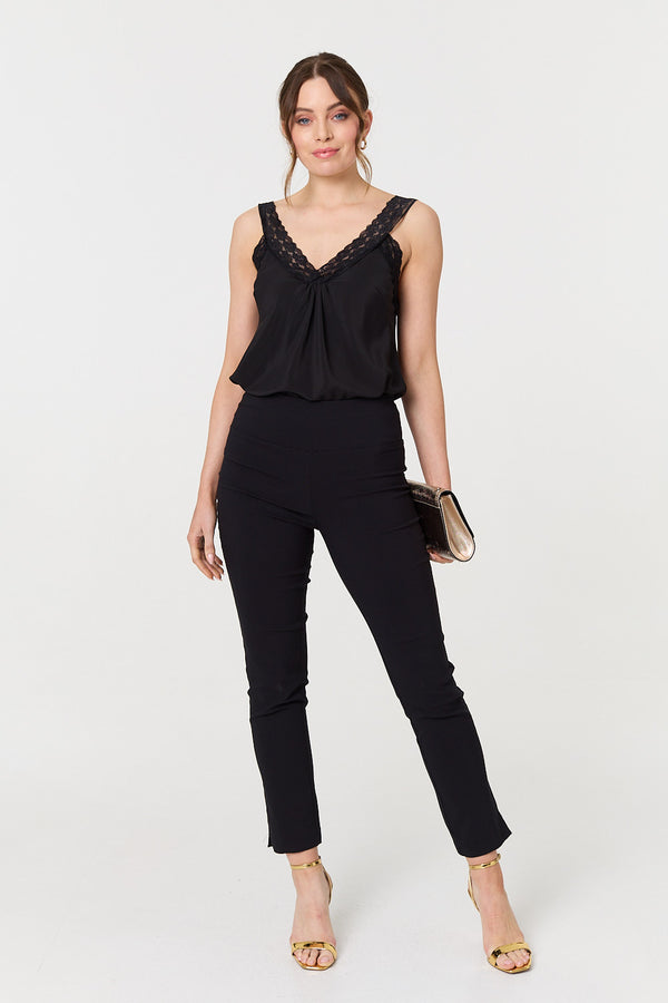 Black | High Waist Slim Leg Fitted Trousers
