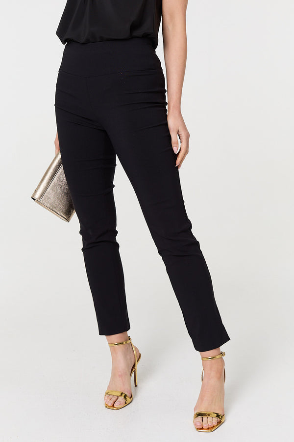 Black | High Waist Slim Leg Fitted Trousers
