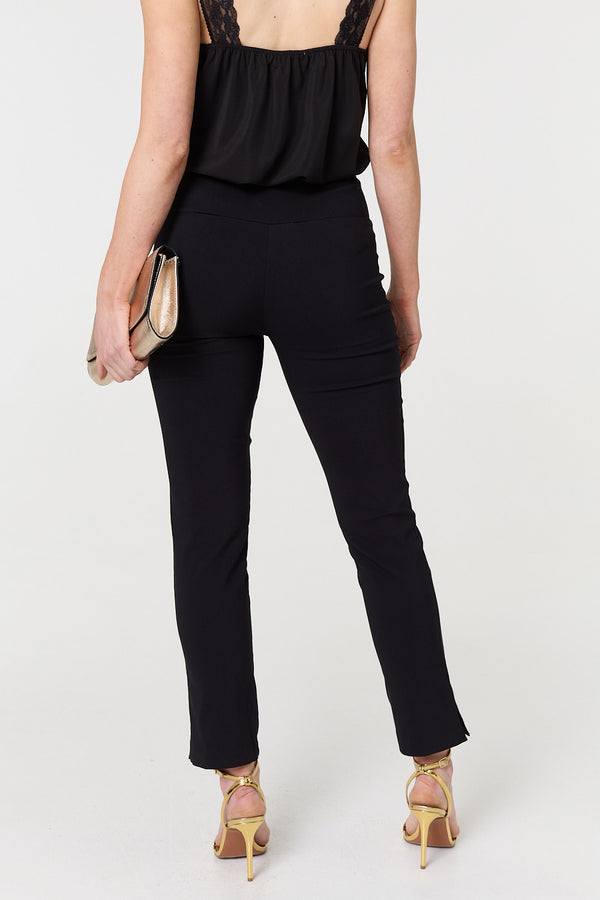 Black | High Waist Slim Leg Fitted Trousers
