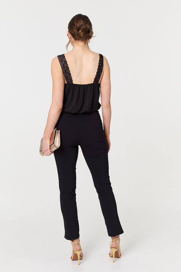 Black | High Waist Slim Leg Fitted Trousers
