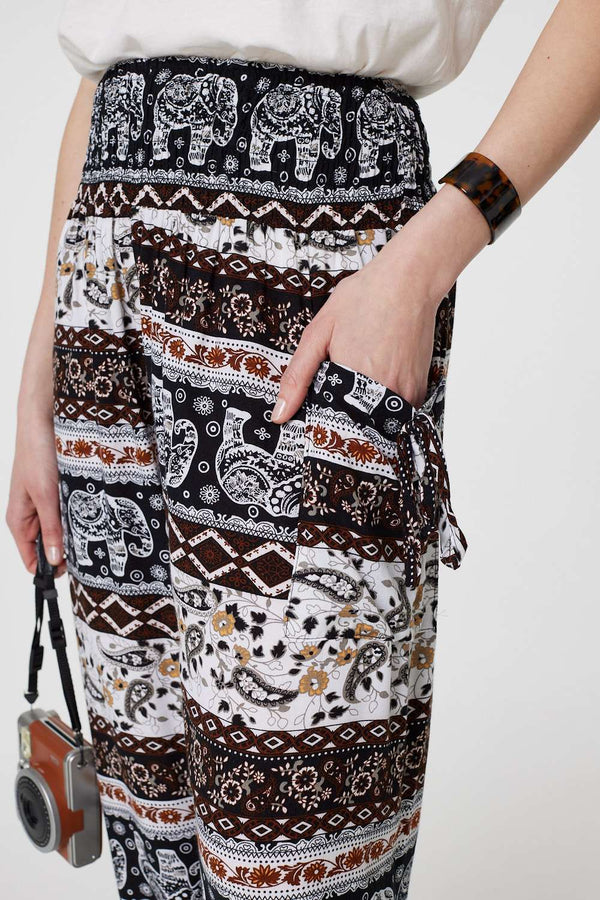 Beige | Elephant Print High Waist Harem Pants