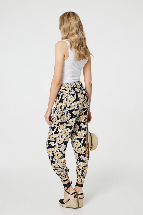 Black | Floral Tassel Tie Pocket Harem Pants