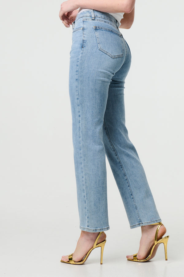 Blue | Floral Pocket Patch Straight Fit Jeans
