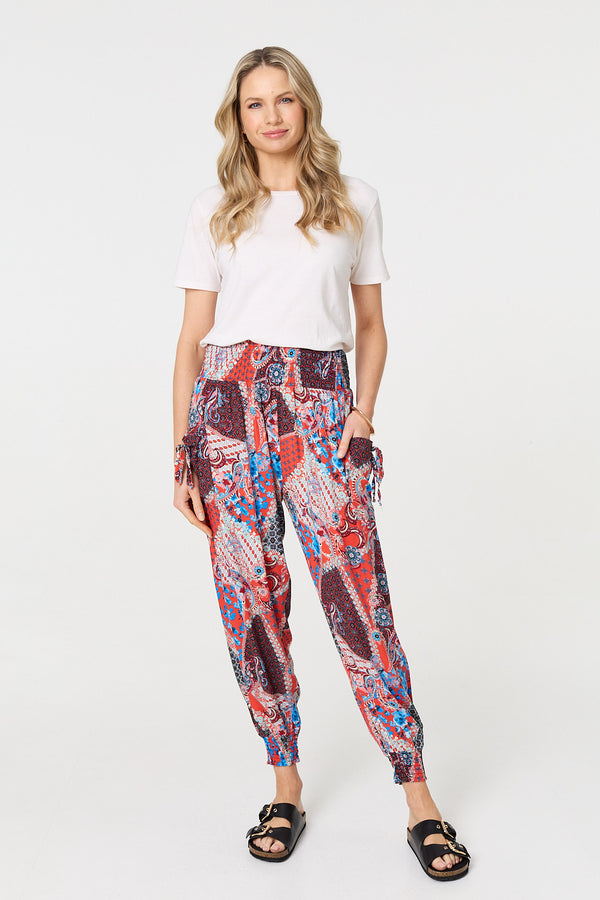 Orange | Paisley Print High Waist Harem Trousers
