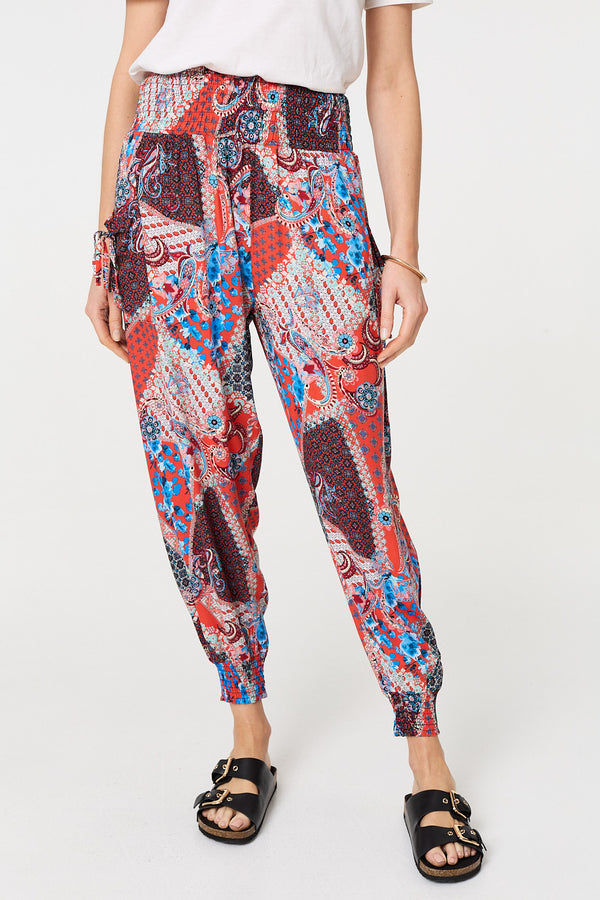 Orange | Paisley Print High Waist Harem Trousers
