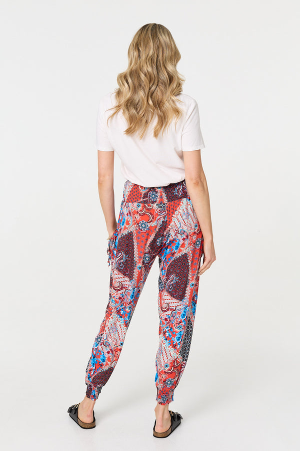 Orange | Paisley Print High Waist Harem Trousers
