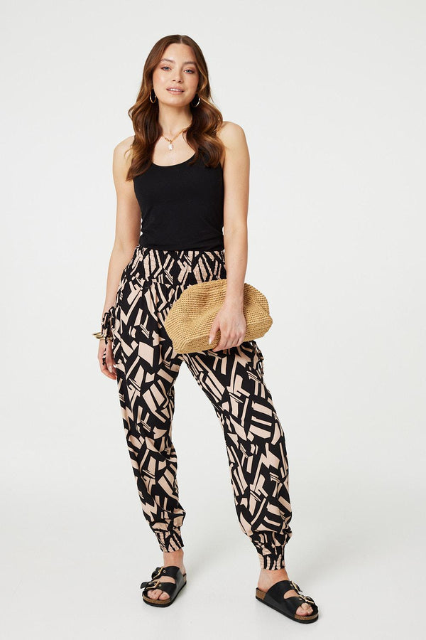 Beige | Geo Print High Waist Harem Pants