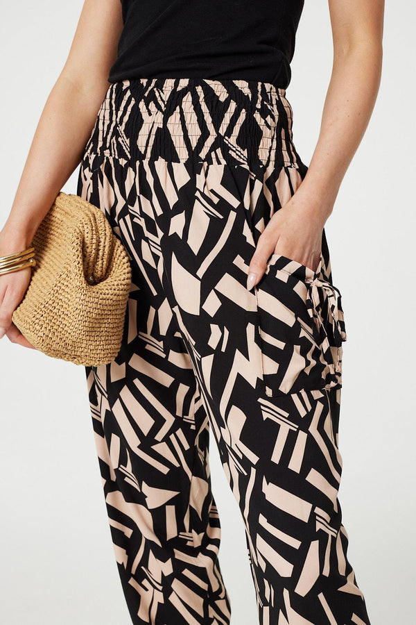 Beige | Geo Print High Waist Harem Pants