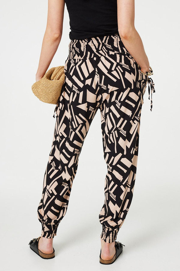 Beige | Geo Print High Waist Harem Pants