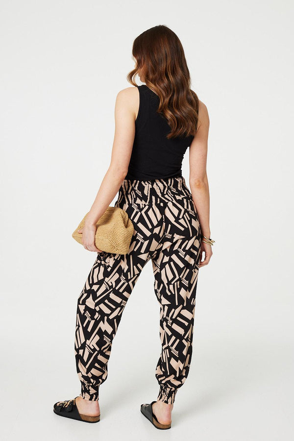 Beige | Geo Print High Waist Harem Pants