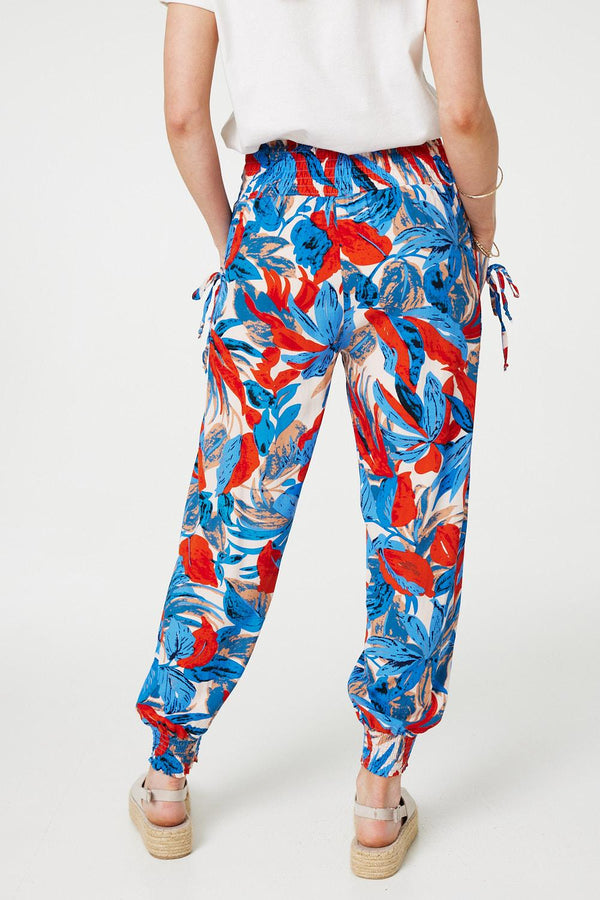 Blue | Tropical Leaf Print Harem Pants