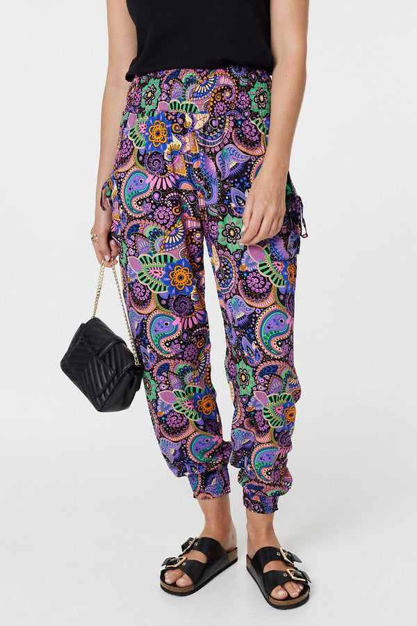 Black | Paisley Tassel Pocket Harem Pants