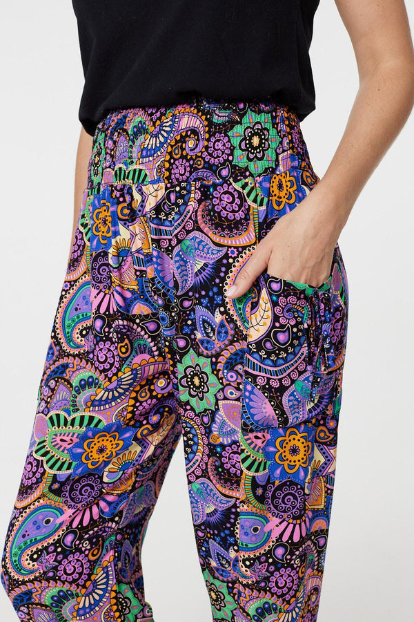 Black | Paisley Tassel Pocket Harem Pants