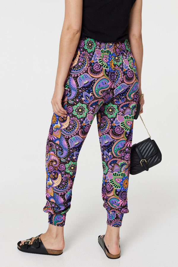 Black | Paisley Tassel Pocket Harem Pants