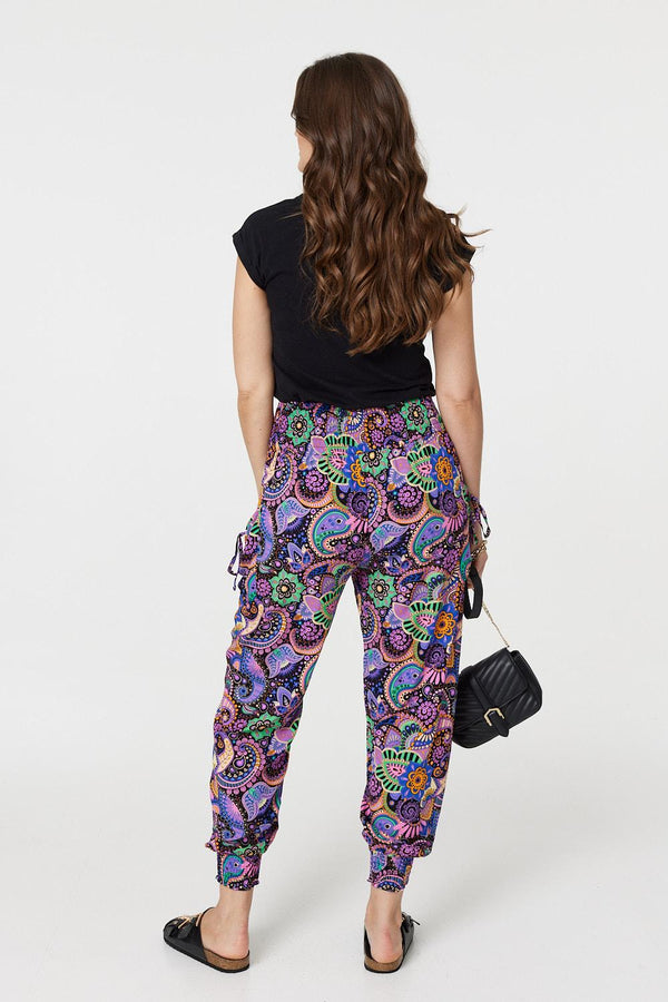 Black | Paisley Tassel Pocket Harem Pants