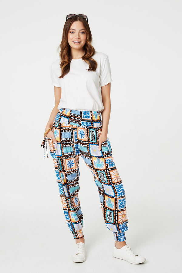 Black | Mosaic Print High Waist Harem Pants