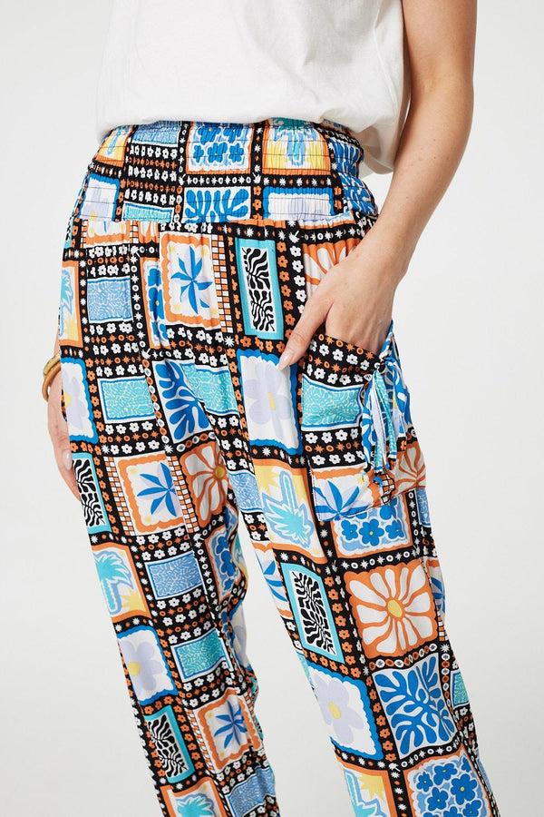 Black | Mosaic Print High Waist Harem Pants