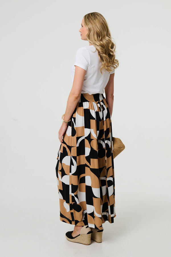 Beige | Abstract High Waist Wide Leg Trousers
