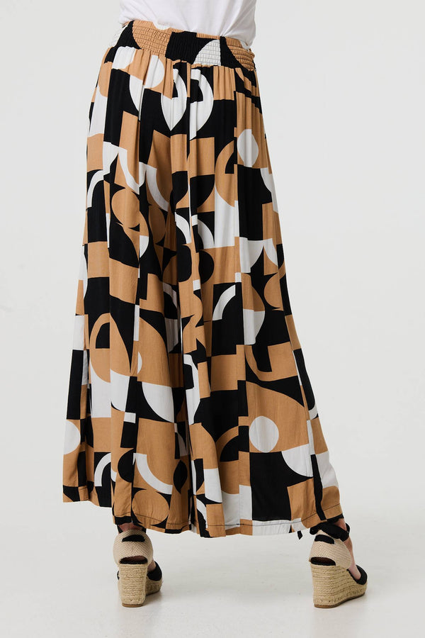 Beige | Abstract High Waist Wide Leg Trousers
