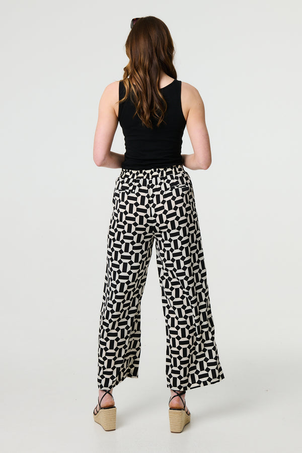 Black | Geo Print High Waist Wide Leg Trousers
