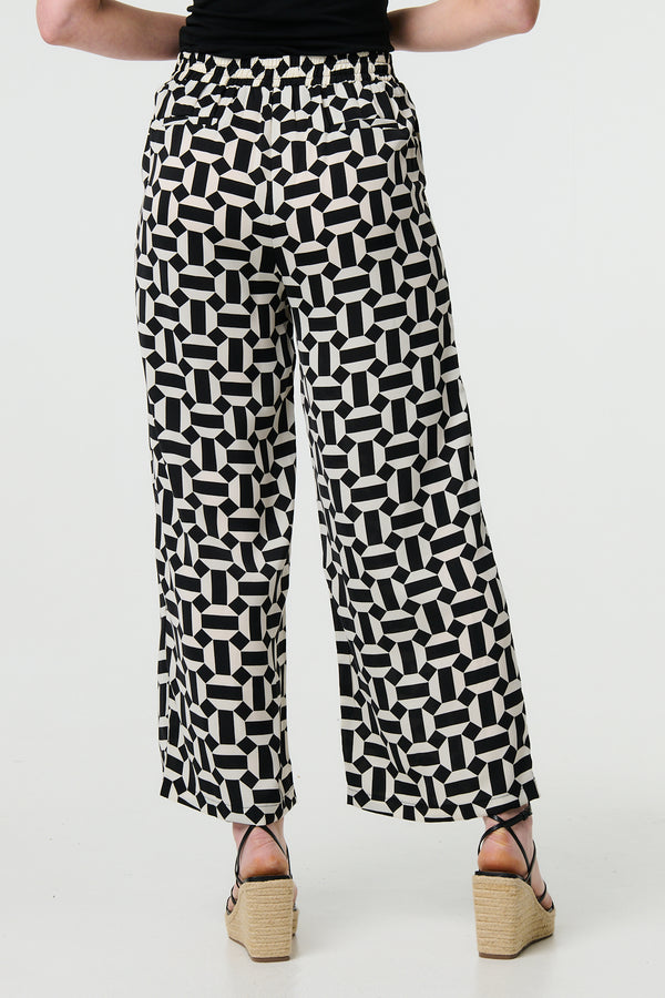 Black | Geo Print High Waist Wide Leg Trousers
