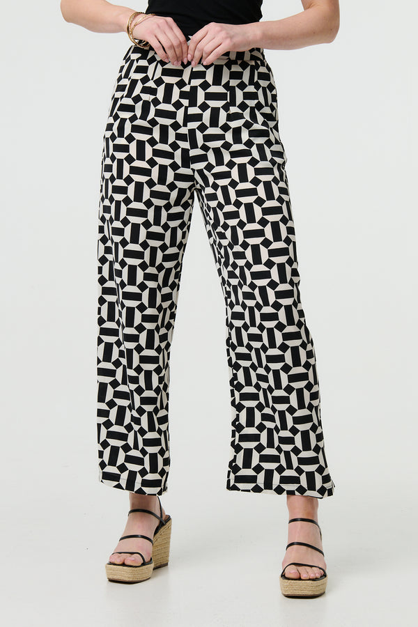 Black | Geo Print High Waist Wide Leg Trousers
