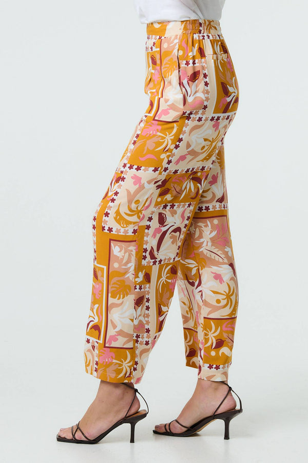 Orange | Patchwork Print High Waist Wide Leg Trousers
