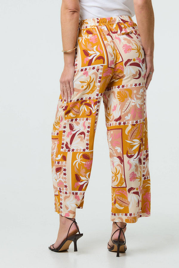 Orange | Patchwork Print High Waist Wide Leg Trousers
