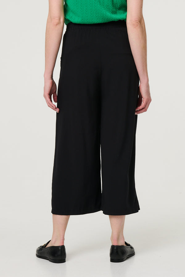 Black | High Waist Wide Leg Cropped Trousers
