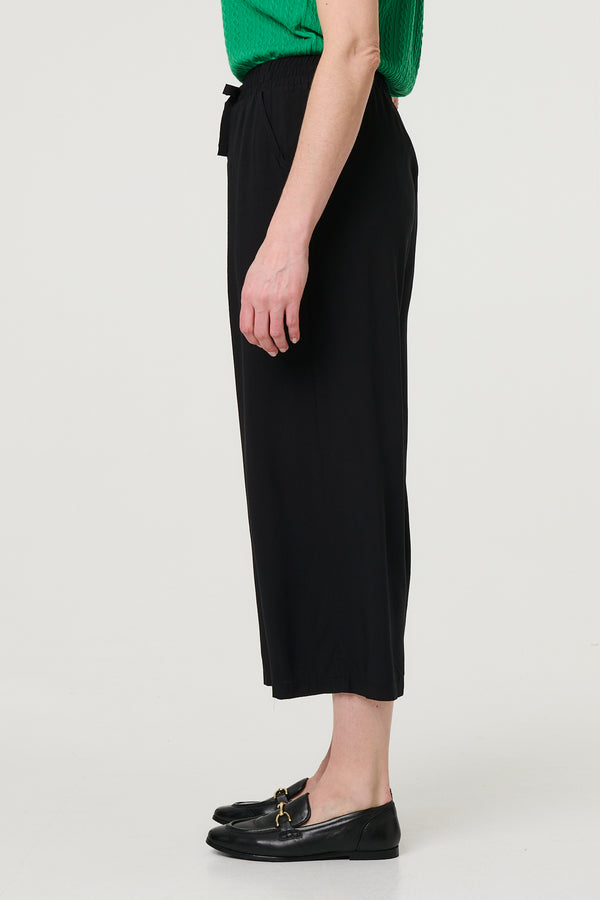 Black | High Waist Wide Leg Cropped Trousers
