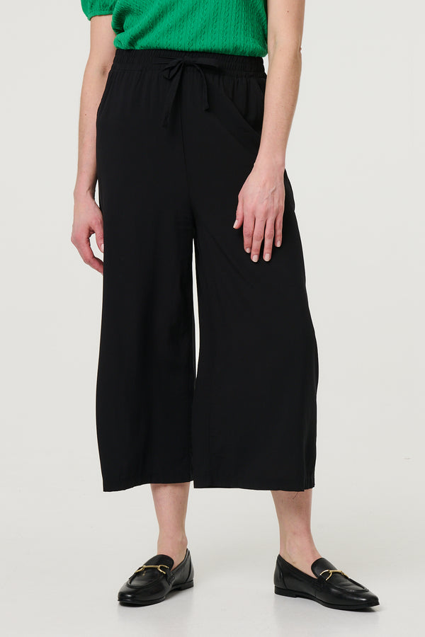 Black | High Waist Wide Leg Cropped Trousers
