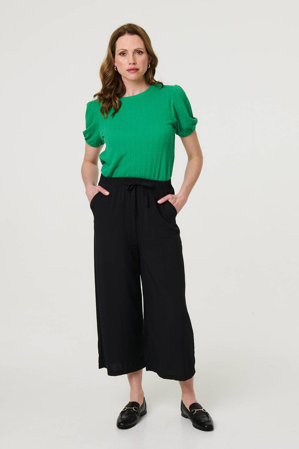 Black | High Waist Wide Leg Cropped Trousers