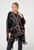 Black | Printed Tassel Fringe Longline Poncho
