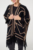 Black | Printed Tassel Fringe Longline Poncho
